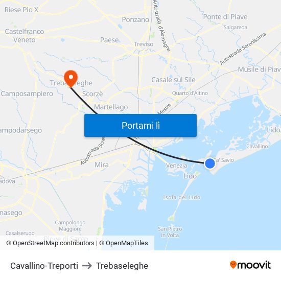 Cavallino-Treporti to Trebaseleghe map