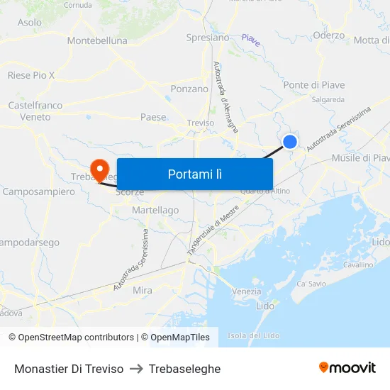 Monastier Di Treviso to Trebaseleghe map