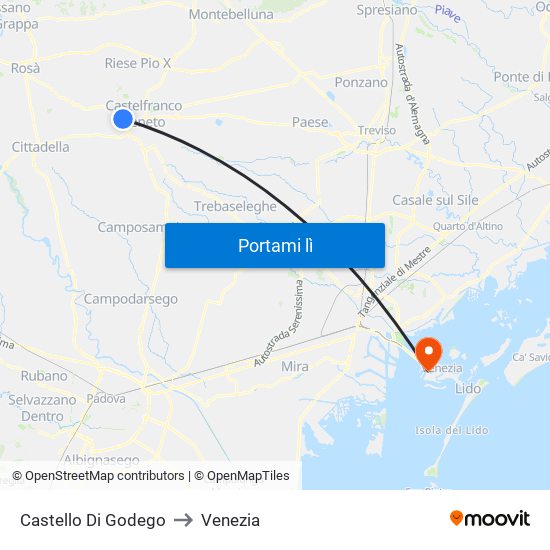 Castello Di Godego to Venezia map