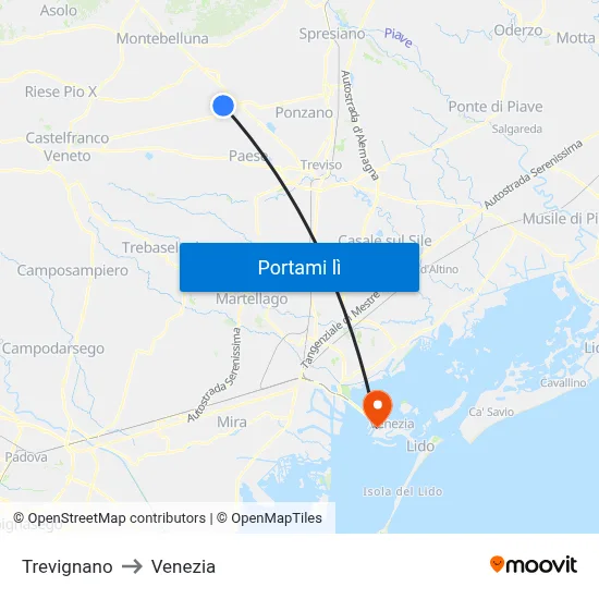 Trevignano to Venezia map