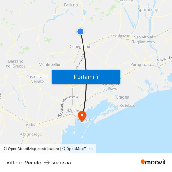 Vittorio Veneto to Venezia map