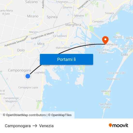 Camponogara to Venezia map