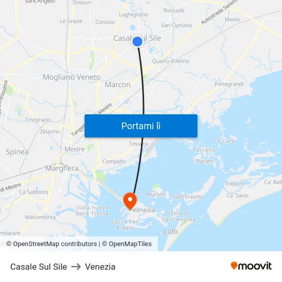 Casale Sul Sile to Venezia map