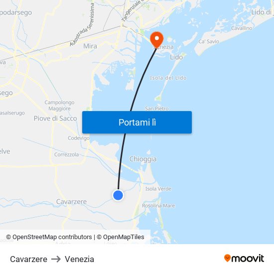 Cavarzere to Venezia map