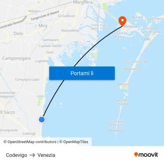 Codevigo to Venezia map