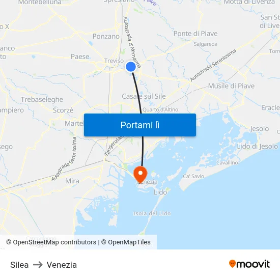 Silea to Venezia map