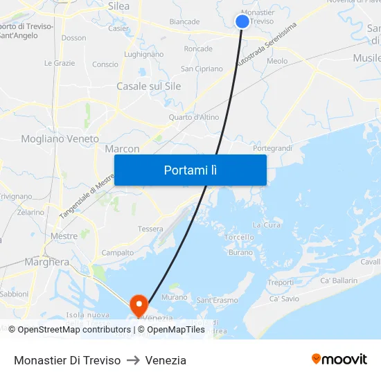 Monastier Di Treviso to Venezia map