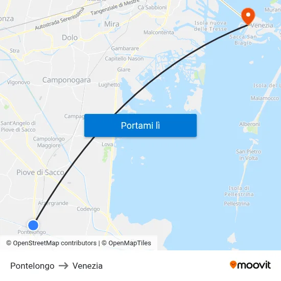 Pontelongo to Venezia map