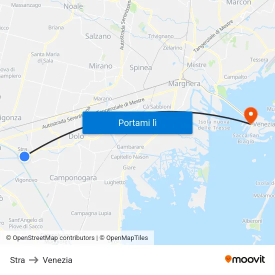Stra to Venezia map