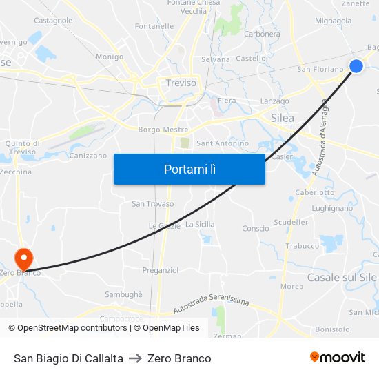 San Biagio Di Callalta to Zero Branco map