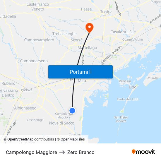 Campolongo Maggiore to Zero Branco map