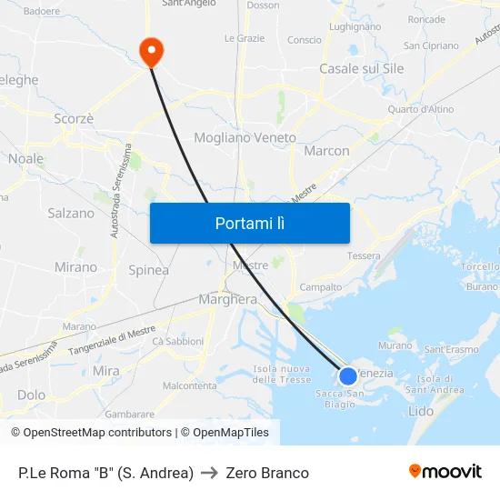 P.Le Roma "B" (S. Andrea) to Zero Branco map