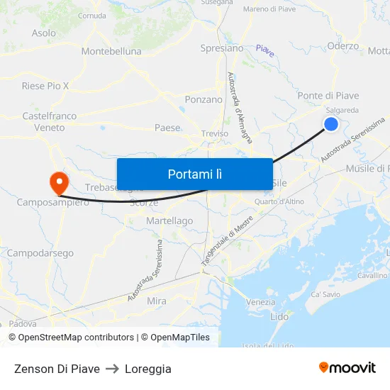 Zenson Di Piave to Loreggia map