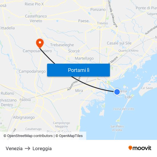 Venezia to Loreggia map