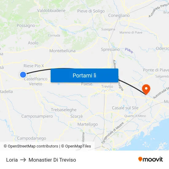 Loria to Monastier Di Treviso map