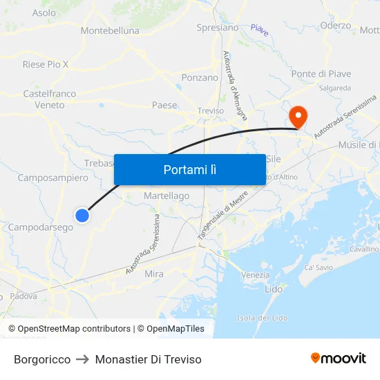 Borgoricco to Monastier Di Treviso map