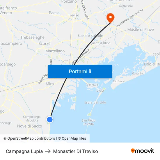 Campagna Lupia to Monastier Di Treviso map
