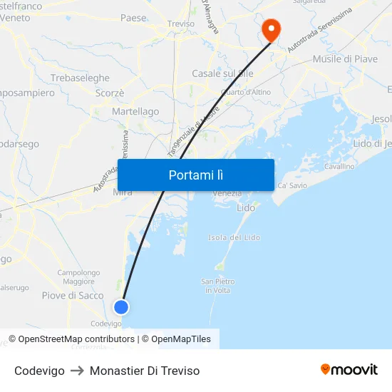 Codevigo to Monastier Di Treviso map