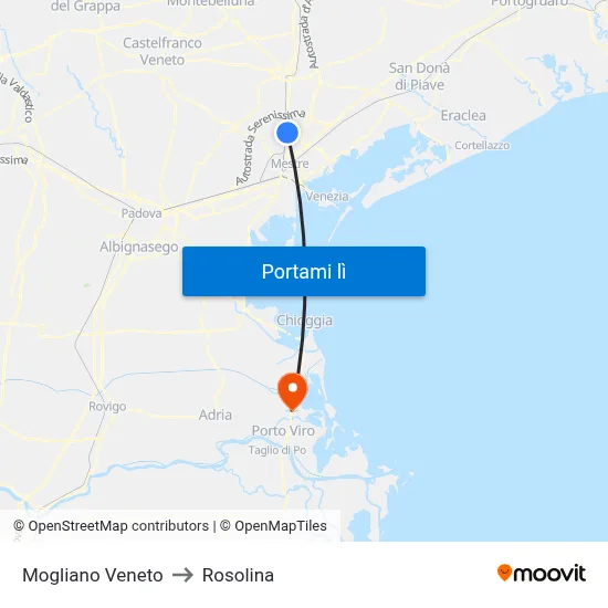 Mogliano Veneto to Rosolina map