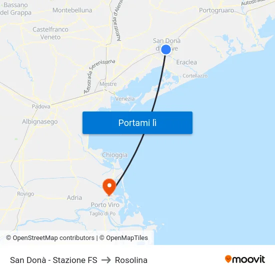 San Donà - Stazione FS to Rosolina map