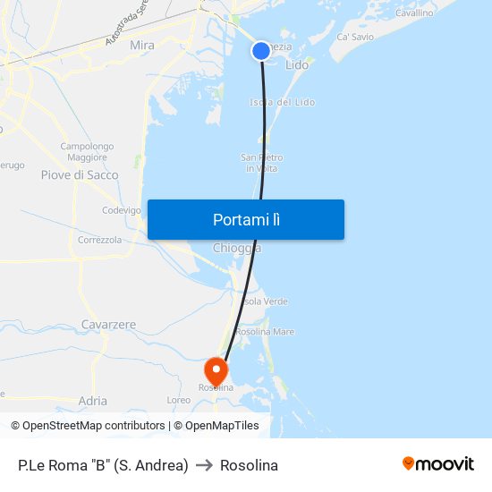 P.Le Roma "B" (S. Andrea) to Rosolina map