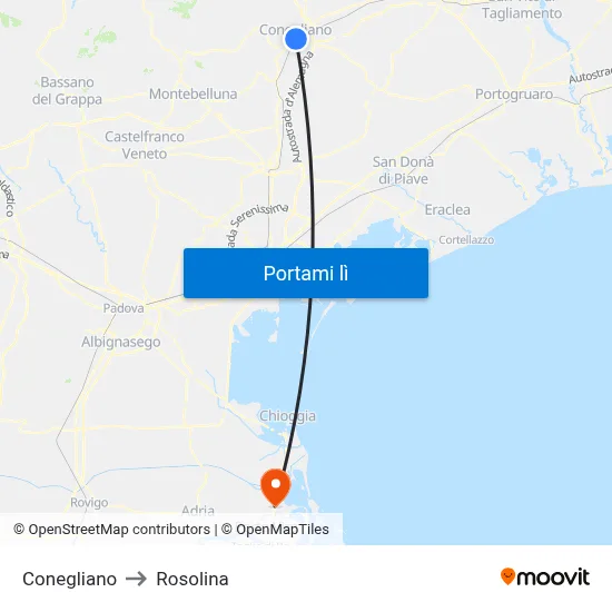 Conegliano to Rosolina map