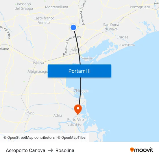Aeroporto Canova to Rosolina map