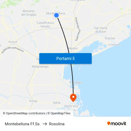 Montebelluna Ff.Ss. to Rosolina map