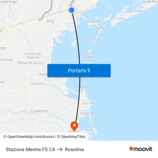 Stazione Mestre FS C4 to Rosolina map