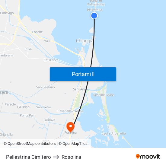 Pellestrina Cimitero to Rosolina map