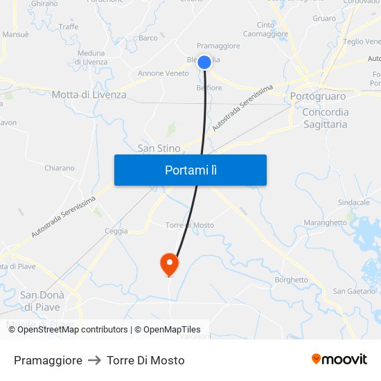 Pramaggiore to Torre Di Mosto map