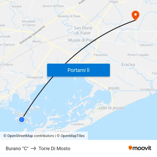 Burano "C" to Torre Di Mosto map