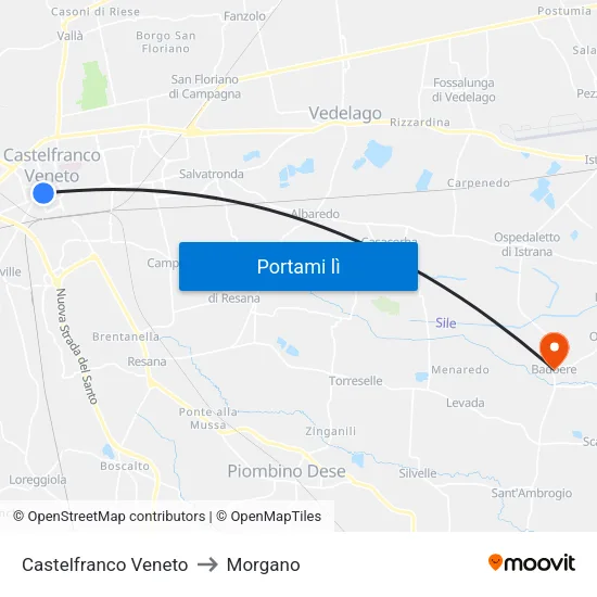Castelfranco Veneto to Morgano map