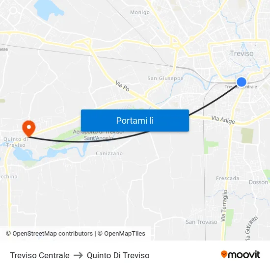 Treviso Centrale to Quinto Di Treviso map