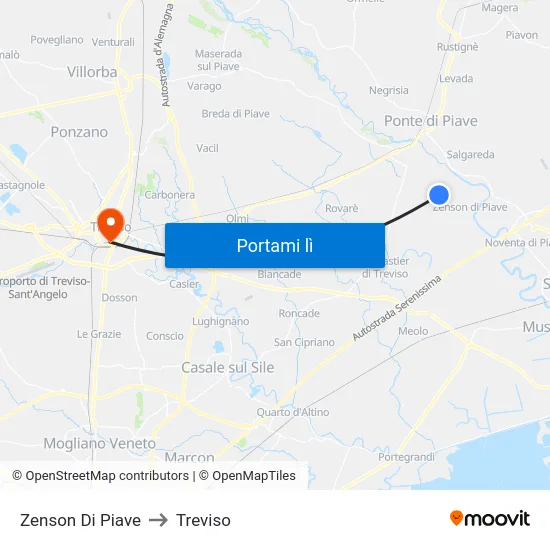 Zenson Di Piave to Treviso map