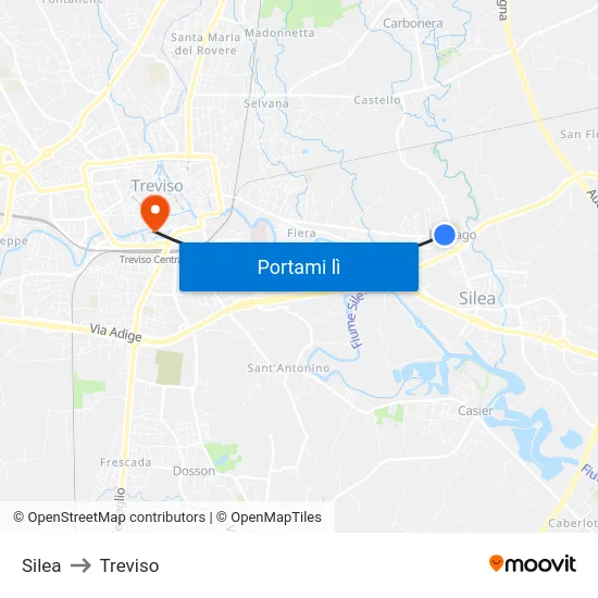 Silea to Treviso map