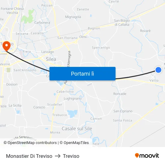 Monastier Di Treviso to Treviso map