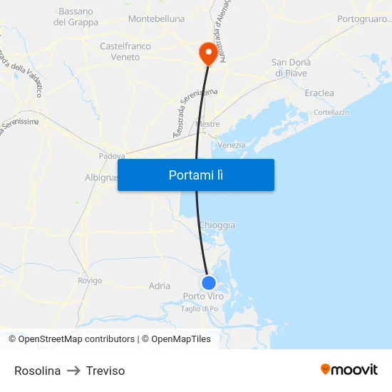 Rosolina to Treviso map