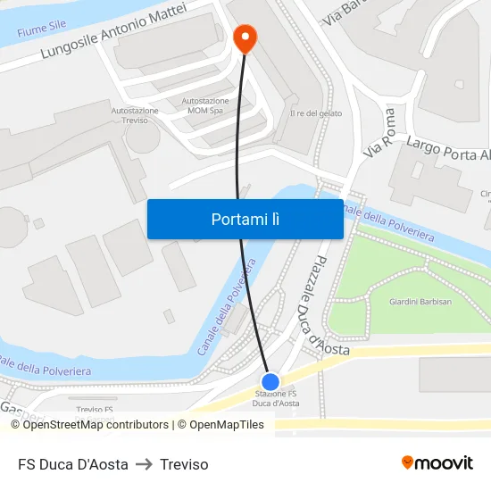 FS Duca D'Aosta to Treviso map