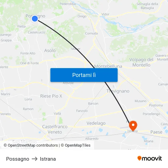 Possagno to Istrana map
