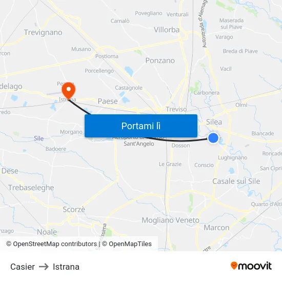 Casier to Istrana map