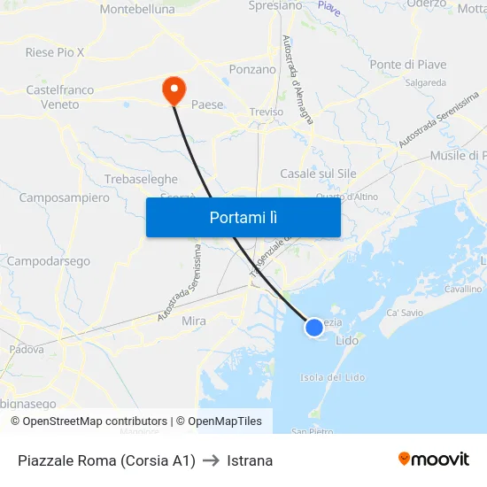 Piazzale Roma (Corsia A1) to Istrana map