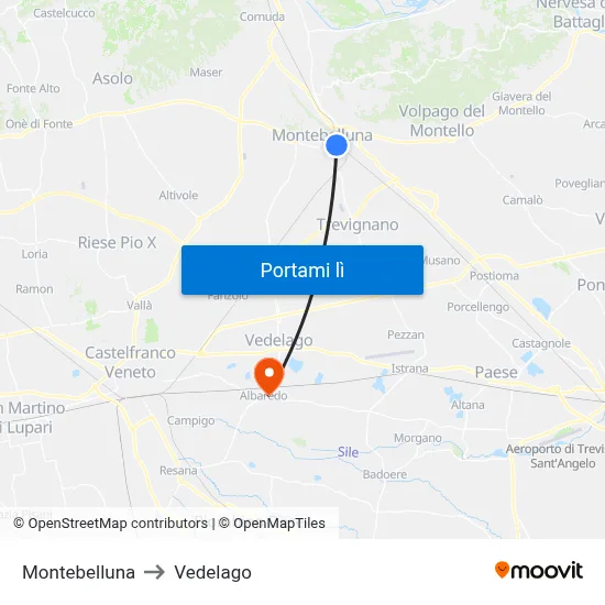 Montebelluna to Vedelago map