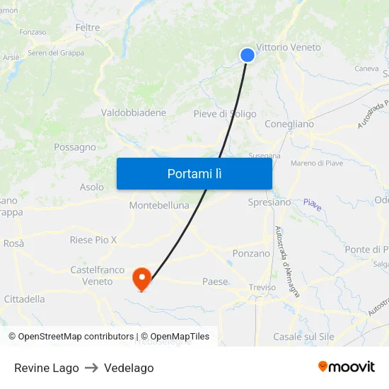Revine Lago to Vedelago map