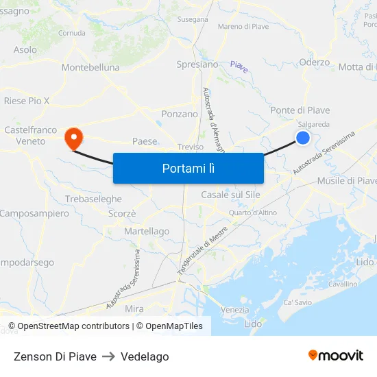 Zenson Di Piave to Vedelago map