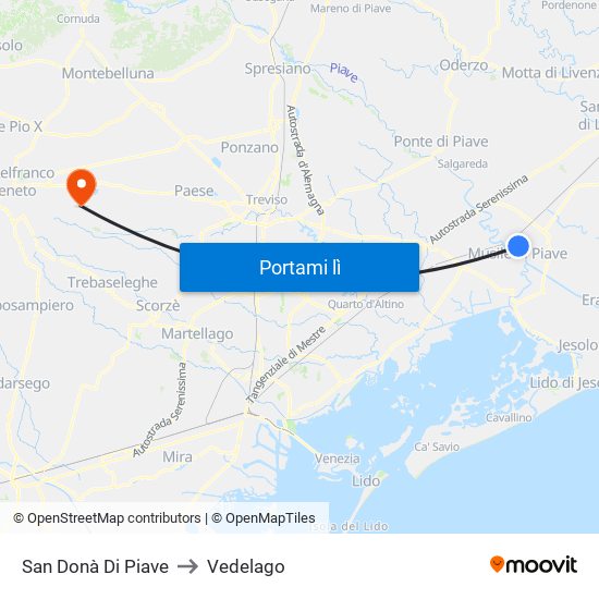 San Donà Di Piave to Vedelago map