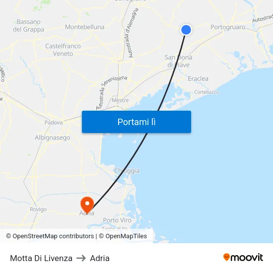 Motta Di Livenza to Adria map