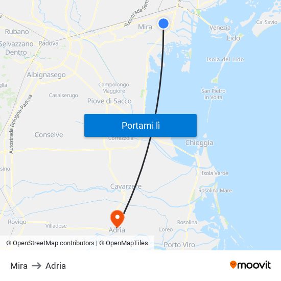 Mira to Adria map