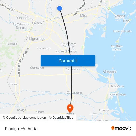 Pianiga to Adria map