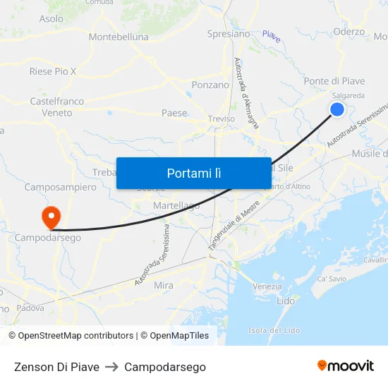 Zenson Di Piave to Campodarsego map